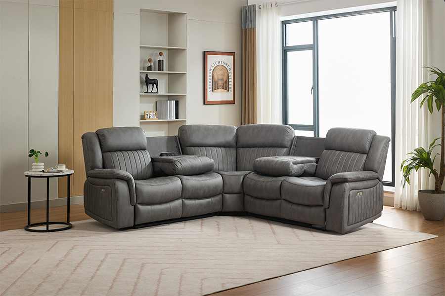 RC-7756 Living Room Power Reclining Sectional Sofa na may Invisible Charger Socket