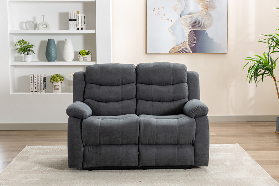 RC-9006 Polyester Tela Manu-manong Reclining Loveseat na may Padded Pillow-Top Arms